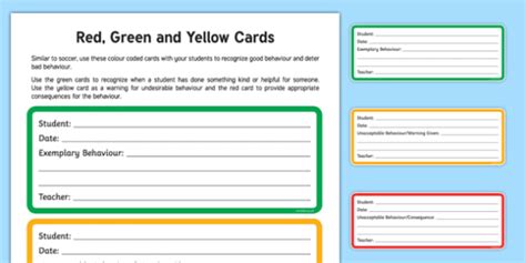 Red Green And Yellow Cards Signs And Labels Teacher Made