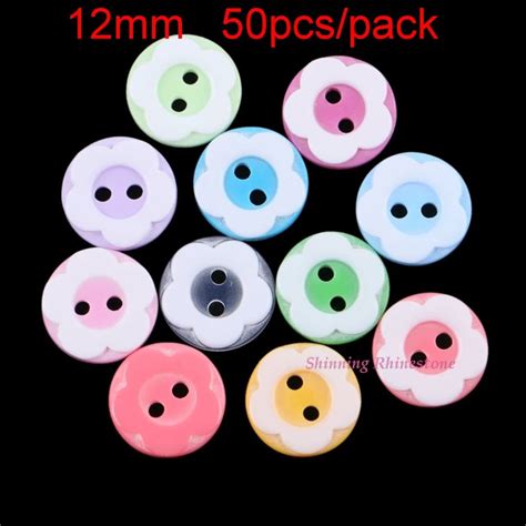 50pcs 12mm Round Flower Sewing Buttons Sew On Acrylic Button 2 Holes