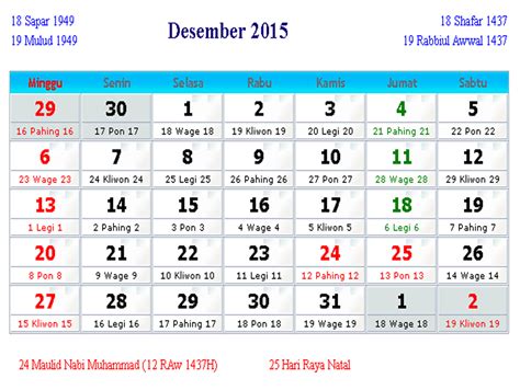 Kalender Indonesia Desember 2015 Kalender Indonesia 2017
