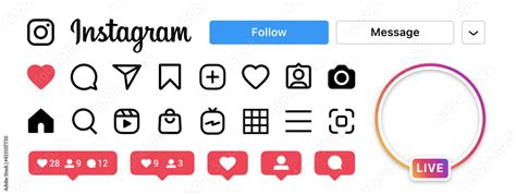 Instagram Ui Icons Set Isolated Buttons Symbols Elements On White