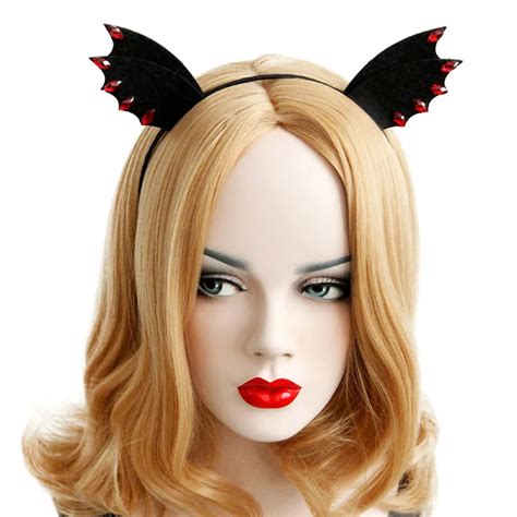 Women Girl Headbands Halloween Black Felt Animal Ears Devil Wings Bat