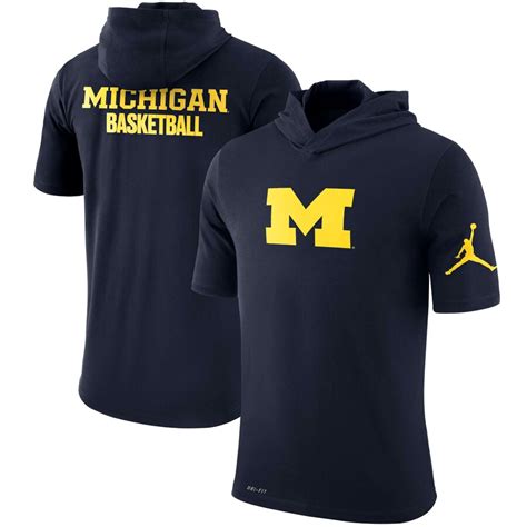 Jordan Brand Michigan Wolverines Navy Basketball Hooded Performance T Shirt