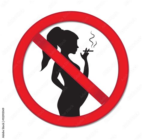 Pregnancy No Smoking Red Prohibition Sign Pregnant Woman With A