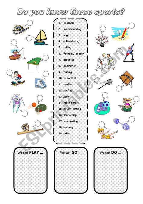Sports Play Do Or Go Esl Worksheet By Malesza