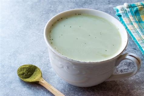 Hot Green Matcha Tea With Milk Stock Image Image Of Fresh Cream