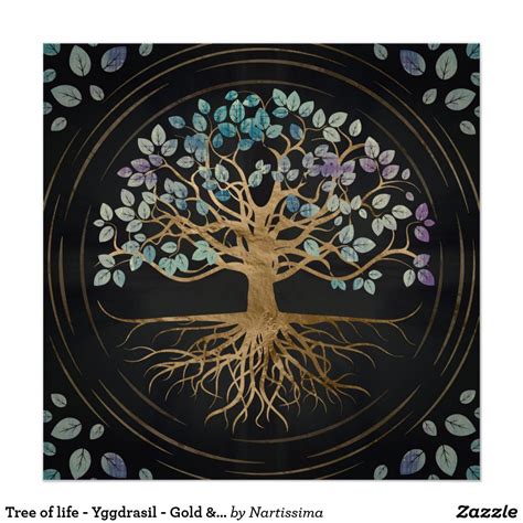 Tree Of Life Yggdrasil Gold And Painted Texture Poster