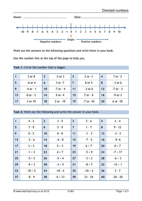 Directed numbers | Directed numbers, Negative numbers worksheet, Negative numbers