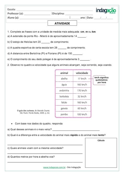 Atividades De Medida De Comprimento