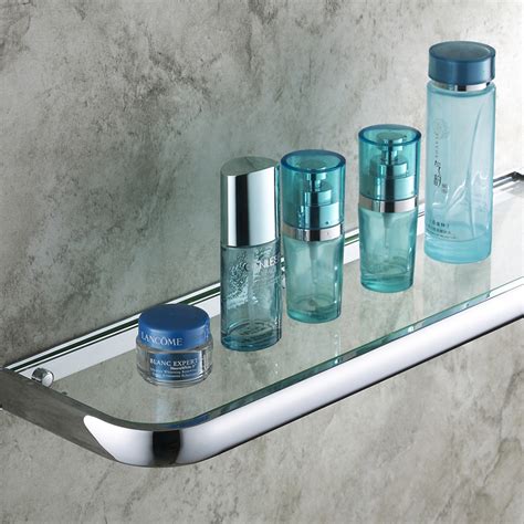 Chrome and glass bathroom shelves uke republic. Modern Contemporary Chrome Finish Brass & Glass Bath Shelf