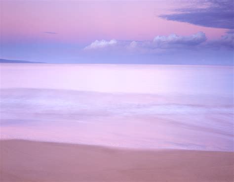 Pastel Sunrise Pink Light And Long Exposure Beach Maui Hawaii