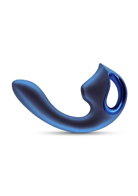 Seduction Kaia Rechargeable Silicone Dual Vibrator With Air Pulse Clitoral Stimulator Blue