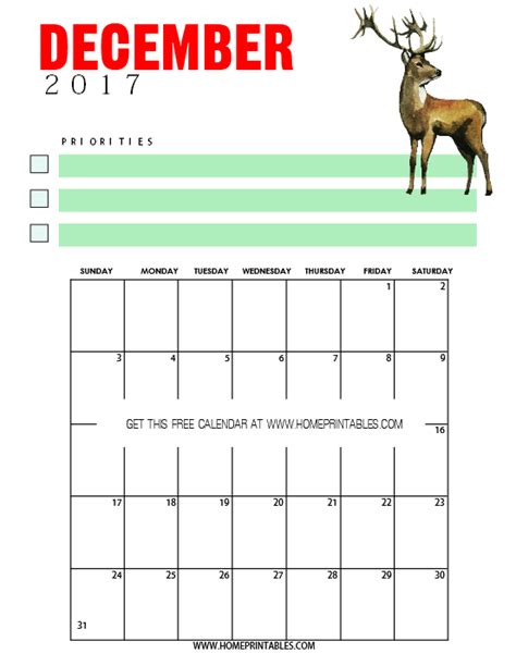 Printable December 2017 Calendar Home Printables