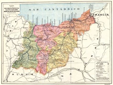 Spain Mapa De La Provincia De Guipuzcoa 1913 Old Antique Plan Chart