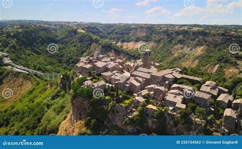 Approaching Medieval Town Of Civita Di Bagnoregio From A Drone Italy