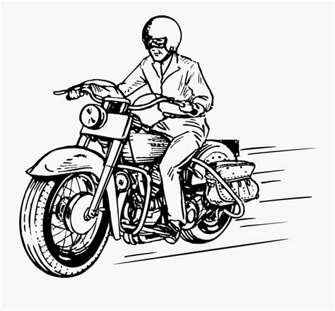 Vintage Man Driving Motorcycle Line Art Man Motor Cycle Clip Art