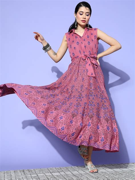 Buy Sangria Women Charming Mauve Viscose Rayon Print Parade Ethnic Dress Ethnic Dresses For