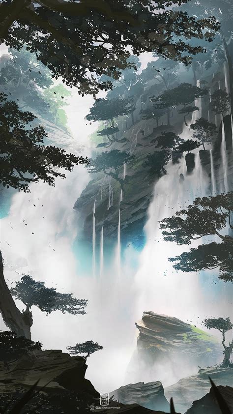 Waterfall Digital Painting By Aronhommer Digital Painting Digital