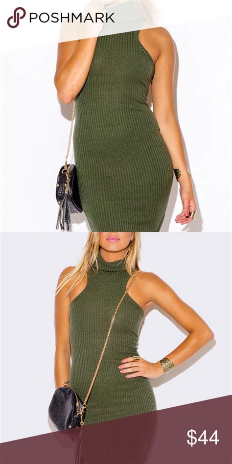 Nwot Green Ribbed Bodycon Turtleneck Dress Brand New Without Tags