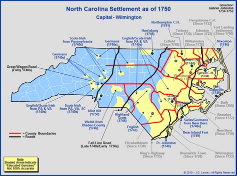 The Royal Colony Of North Carolina The Towns And Settlements In 1750