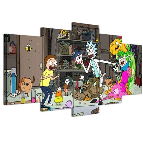 5 Panels Canvas Painting Rick And Morty Poster Wall Art Painting Modern