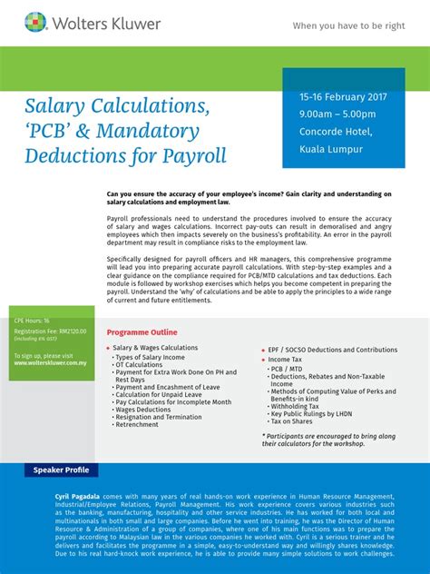 We currently don't have any reviews for this job and need at least 5 ratings before we can calculate a satisfaction score. 0217MHRE_Salary Calculations, 'PCB' & Mandatory Deductions ...