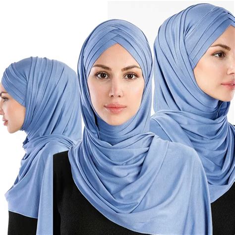 2020 women plain soft cotton jersey scarf head hijab wrap instant shawls foulard femme muslim