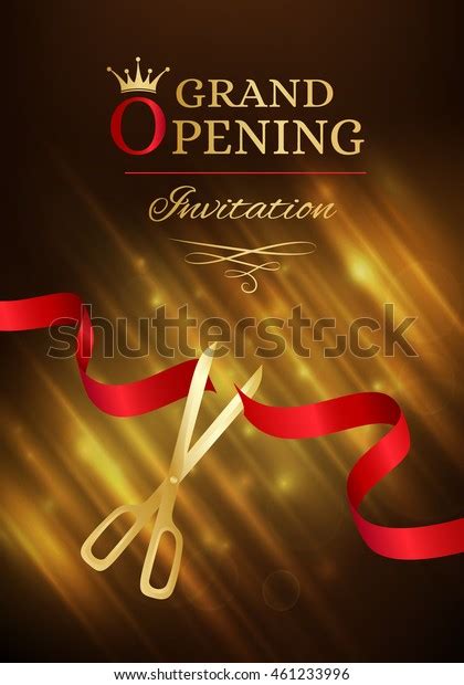 Grand Opening Invitation Card With Cut Red Ribbon And Gold Scissors