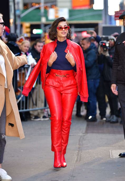 This is actually my second one of these suits. Naomi Scott in Red Leather Suit - Leaves GMA studios in ...