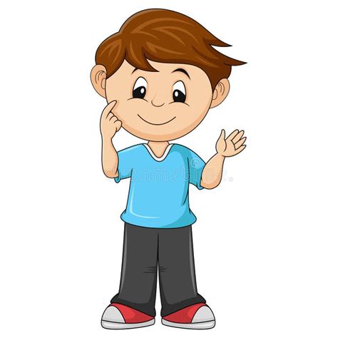 Shy Boy Smiling And Waving Cartoon Vector Illustration Stock