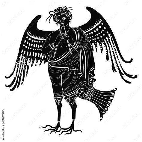 Isolated Vector Illustration Ancient Greek Winged Siren Or Harpy
