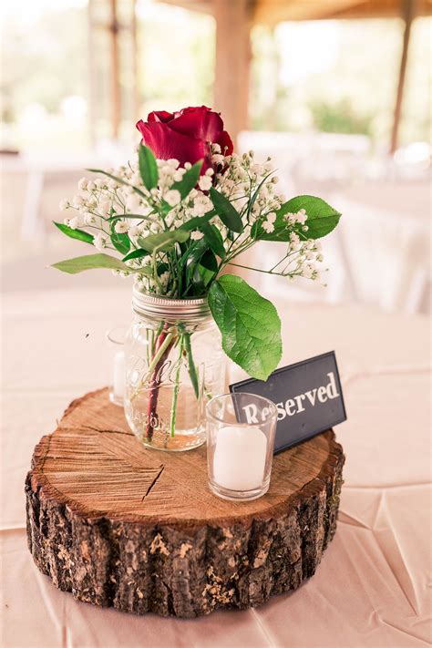 Wedding Centerpiece Mason Jar Centerpiece Red Rose Greenery Rustic