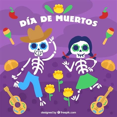 Free Vector Background Of Day Of The Dead With Skeletons Dancing