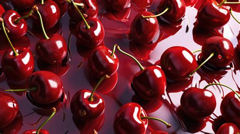 Red Cherries Background Shiny Cherries Close Up Ripe Cherry Fruit