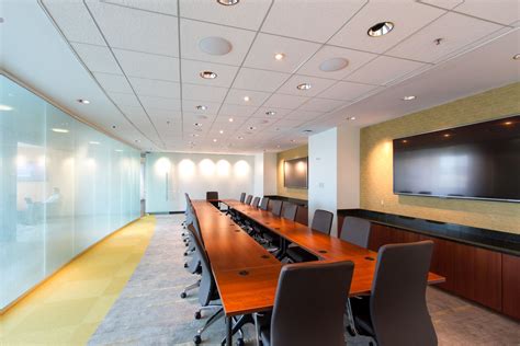 Conference Room With Accent Lighting Wallcovering Built In Cabinets