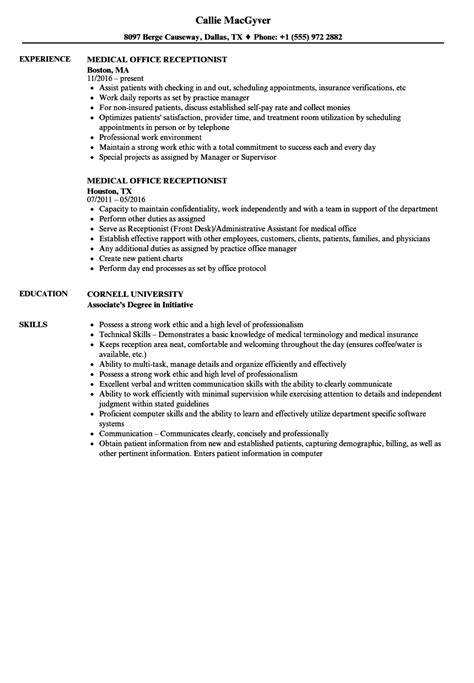 Reverse chronological format for receptionist resume. Medical Office Receptionist Resume Samples | Velvet Jobs