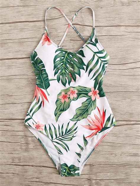 Tropical Print One Piece Swimsuit In 2020 With Images Swimsuits