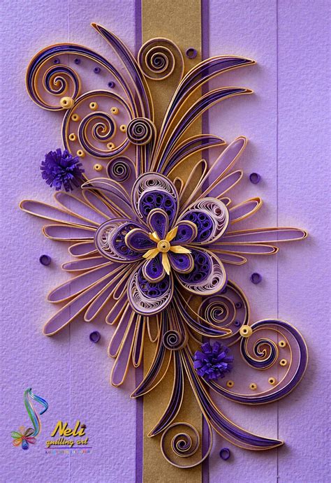 Neli Purple Flowers Arte Quilling Quilling Comb Paper Quilling Cards