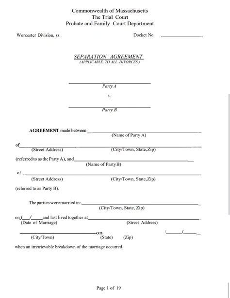 Massachusetts Divorce Marital Settlement Agreement Form Pdf