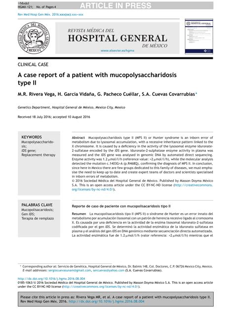 pdf a case report of a patient with mucopolysaccharidosis type ii