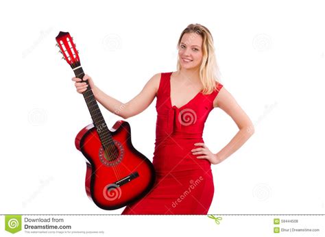 Pretty Girl Holding Guitar Isolated On White Stock Photo Image Of