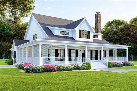 One Story Farmhouse With Wrap Around Porch Plans Simple House Ranch