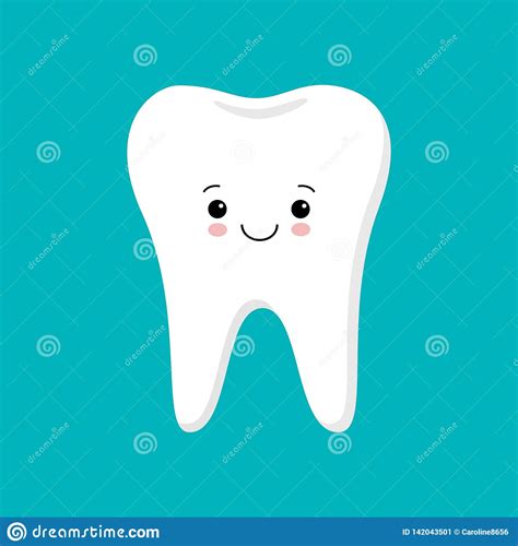 Cute Healthy Shiny Cartoon Tooth Character Childrens Dentistry Concept