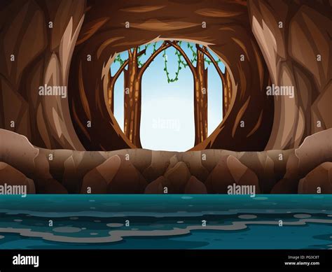 Cave With Entrance And Water Illustration Stock Vector Image And Art Alamy