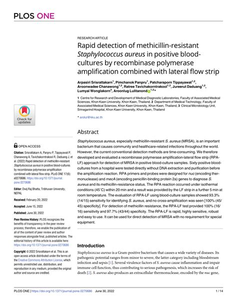 Pdf Rapid Detection Of Methicillin Resistant Staphylococcus Aureus In