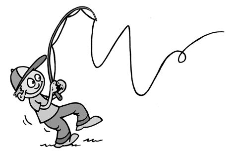 Fish clipart black and white. Fishing Cartoon Of A Kid Casting This Is A Black And White ...