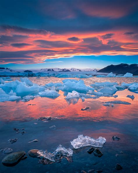 Jokulsarlon Sunset Iceland Landscape Photography Scenic Scenery