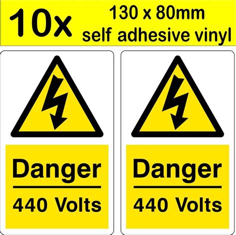 10x Danger 440 Volt Mains Voltage Electrical Warning Safety Labels