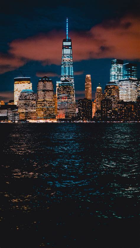 Download Wallpaper 1350x2400 New York Usa Skyscrapers Shore Night