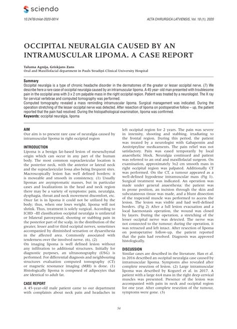 Pdf Occipital Neuralgia Caused By An Intramuscular Lipoma A Case Report