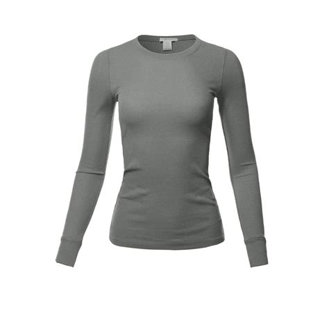 A2y A2y Womens Basic Solid Fitted Long Sleeve Crew Neck Thermal Top Shirt Mid H Grey L